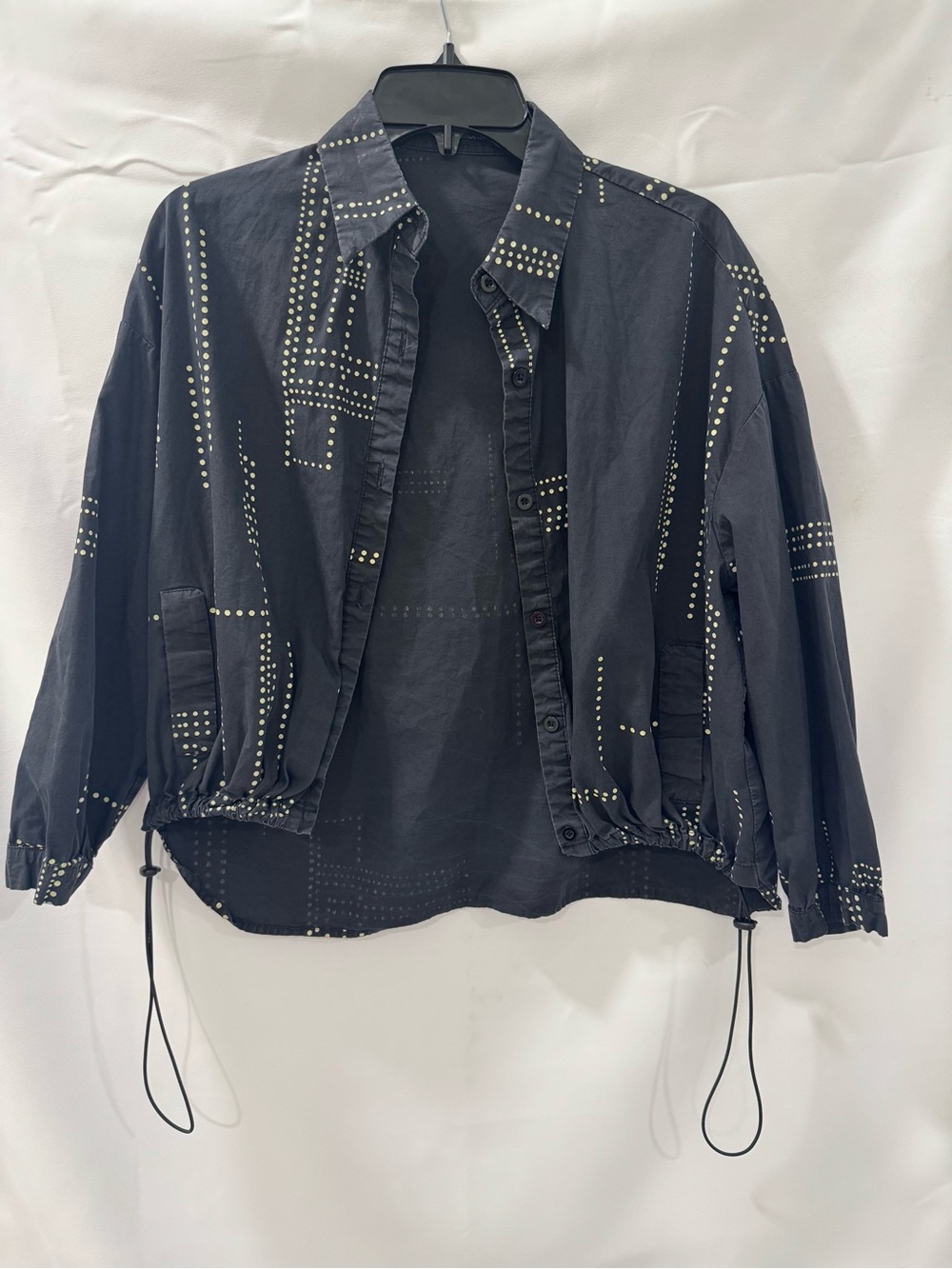 Women's Black Stud-Accent Utility Jacket with Drawstring Hem